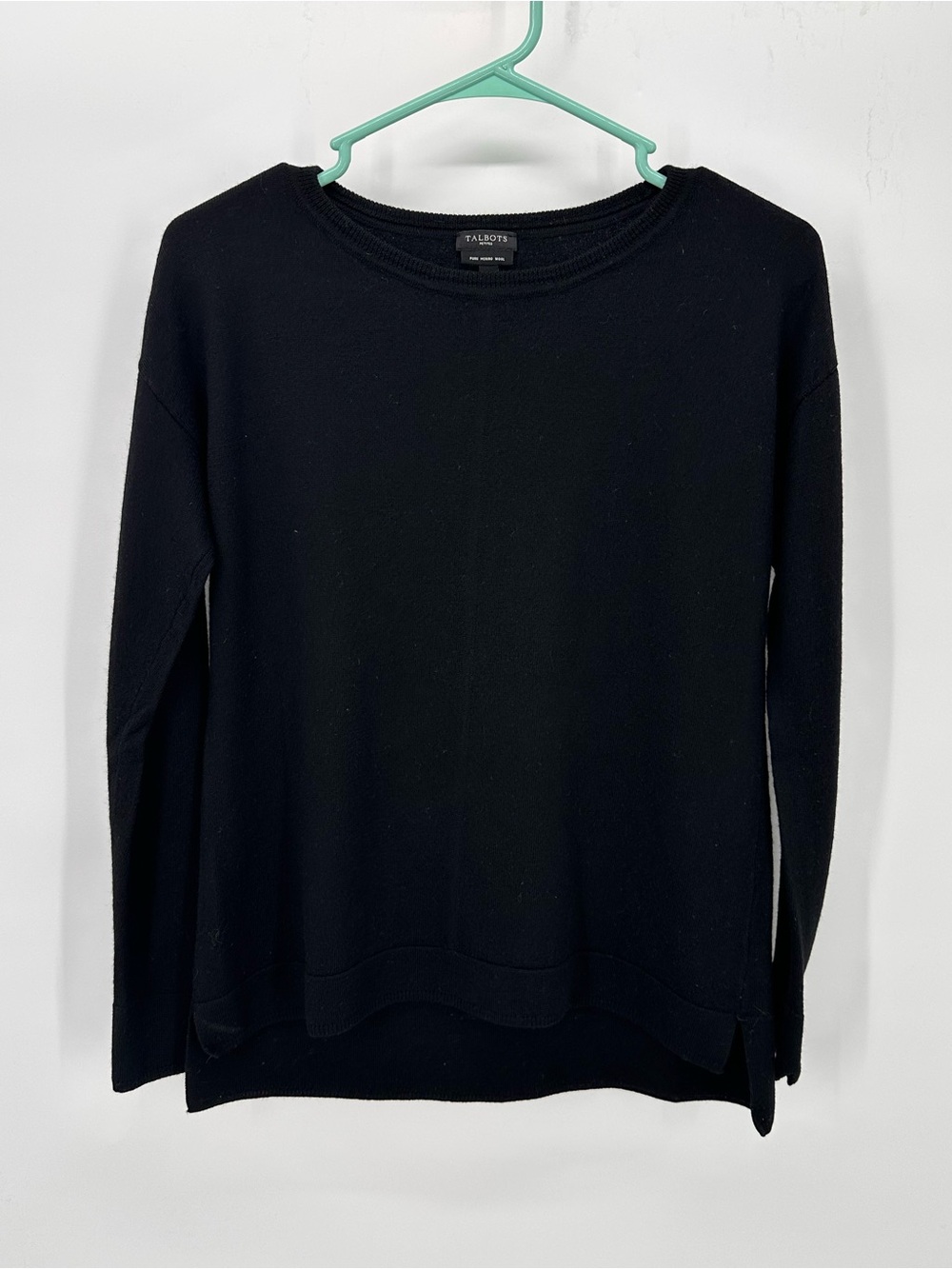 Talbots Black Merino Wool Crewneck Petite Medium Sweater